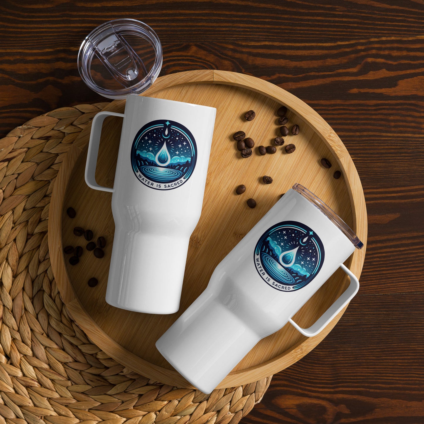 Water is Sacred- Travel mug with a handle