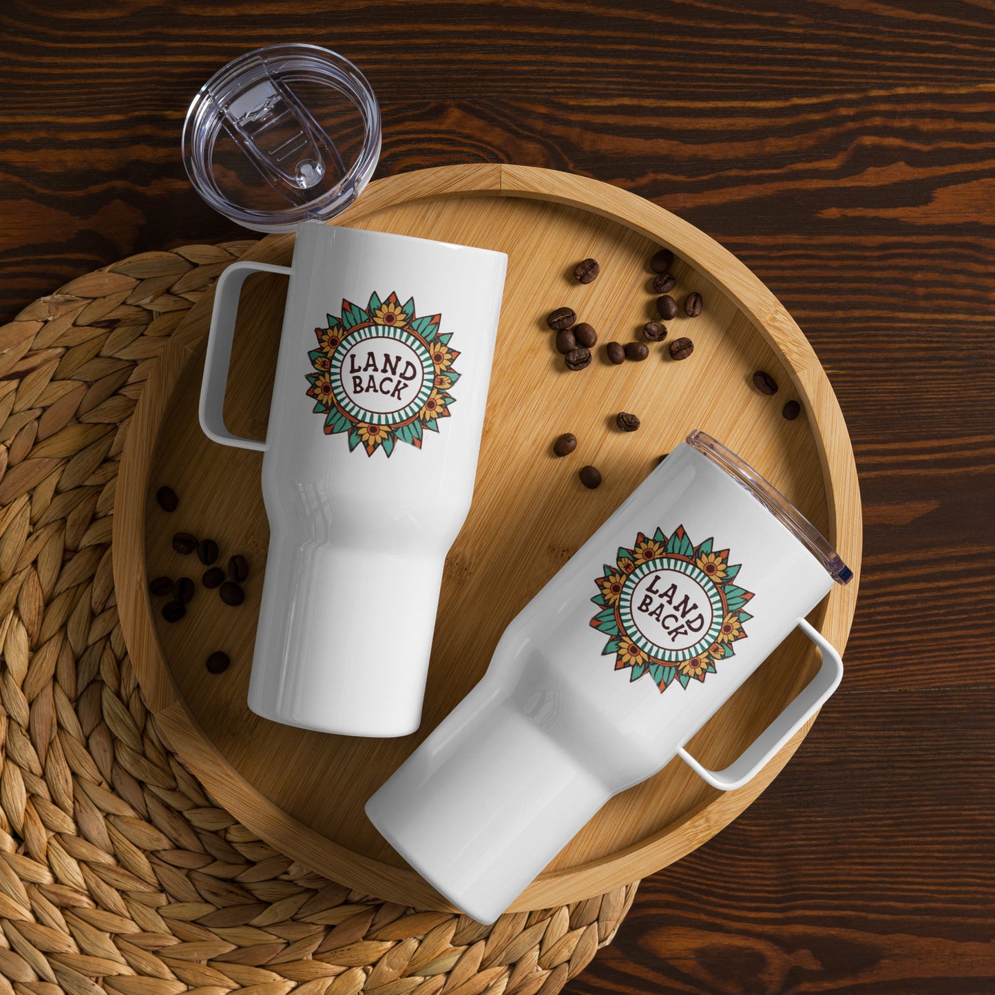 Land Back- Sunflower- Travel mug with a handle