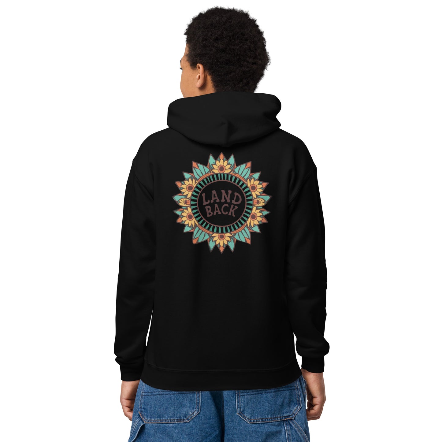 Land Back Sunflower Youth heavy blend hoodie